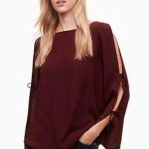 Aritzia Wilfred Pozzi Blouse Cutout Tie Sleeve Burgundy Wine